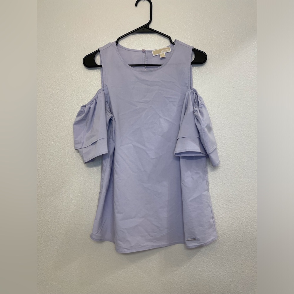 Michael Kors Women’s Lavender Ruffle Flounce Cold Shoulder Sleeve Blouse Size M